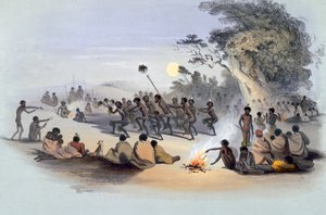 The Aboriginal Inhabitants: The Kuri Dance, z „South Australia Illustrated”, opublikowana w 1847 r. (rycina ręcznie kolorowana)